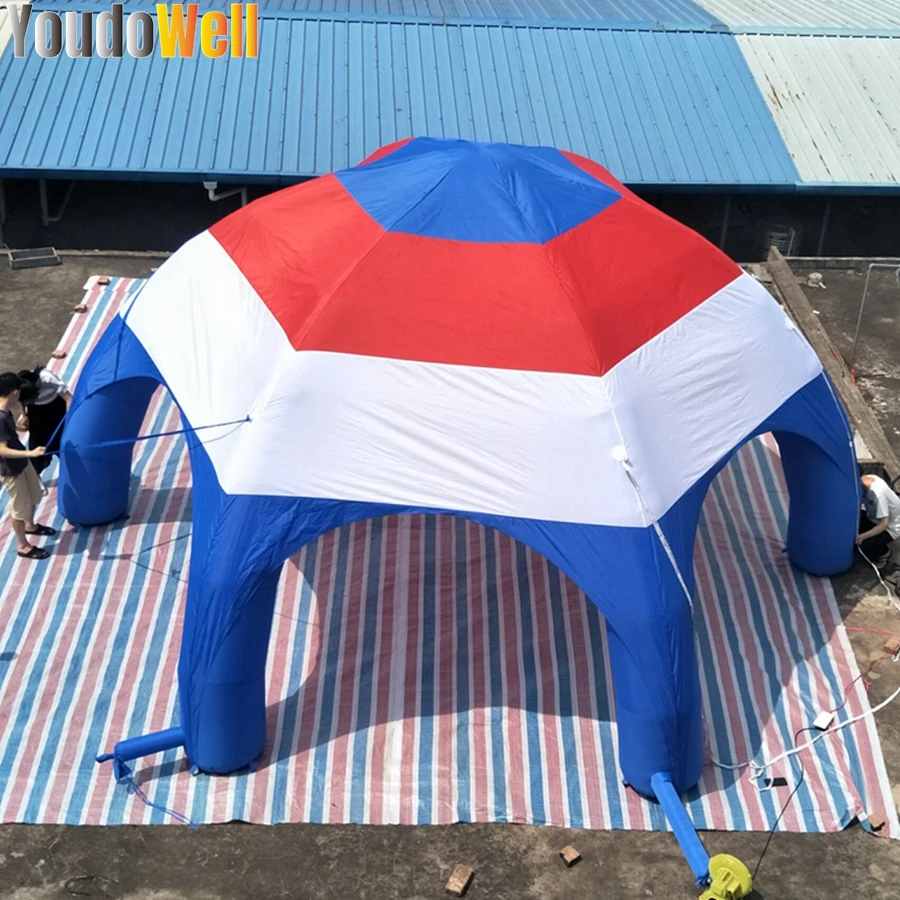 Customizable Inflatable Spider Tent With 4 Legs Color strip Printed Logo 10m Diameter Half Cover Fabric Used For Advertising