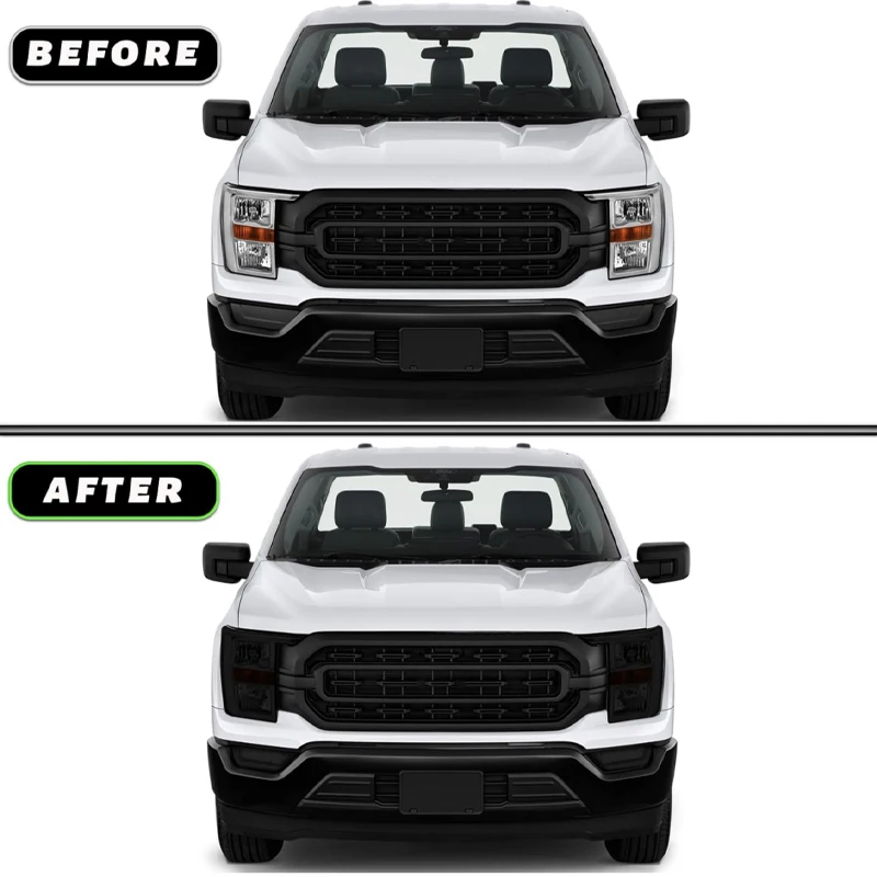 

Pre-Cut Vinyl Overlay Decal Kit for Ford F150 2021 2022 Headlight Fog Lights With Glossy Dark Smoke Wrap Cover Vinyl Car Sticker