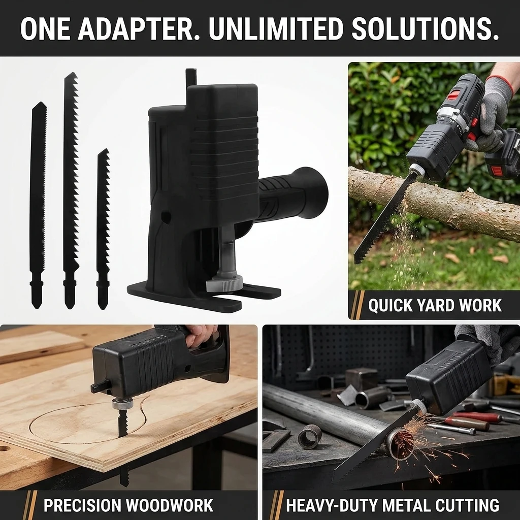 Electric Drill to Reciprocating Saw Adapter - Universal Drill Attachment for Cutting Wood Metal & Plastic Handheld Electric Tool