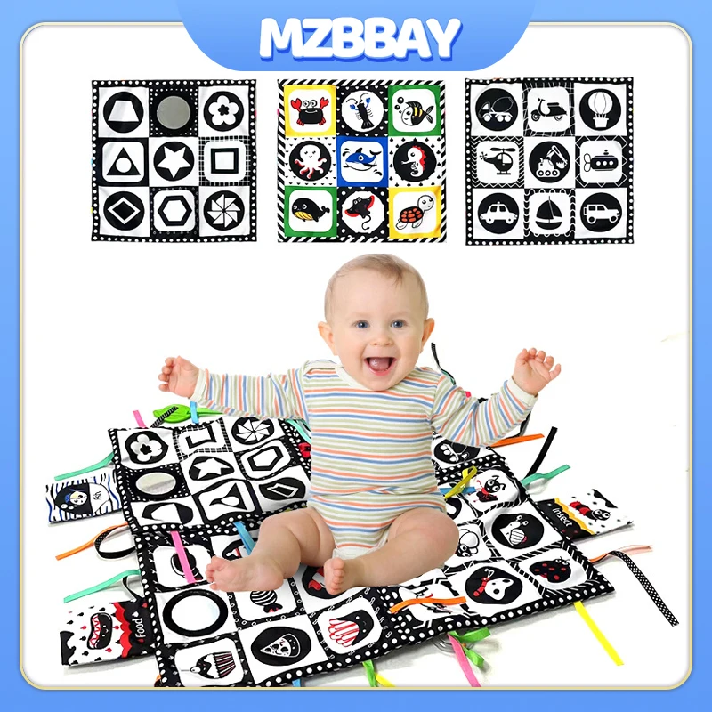 Montessori Baby Crawl Speelmat Zintuiglijk Speelgoed Baby Zwart Wit Hoofddoek Rustig Boek Pasgeboren Vroeg Onderwijs Scheur En Trek Boeken Speelgoed