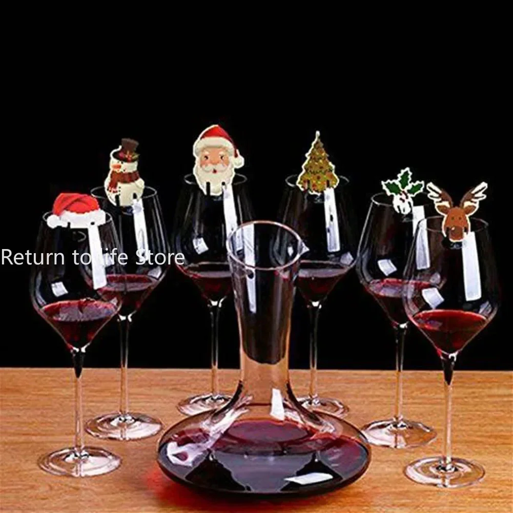 10pcs Christmas Glass Cup Card Santa Claus Hat Wine Glass Decor Ornaments Christmas Decorations Navidad Noel New Year