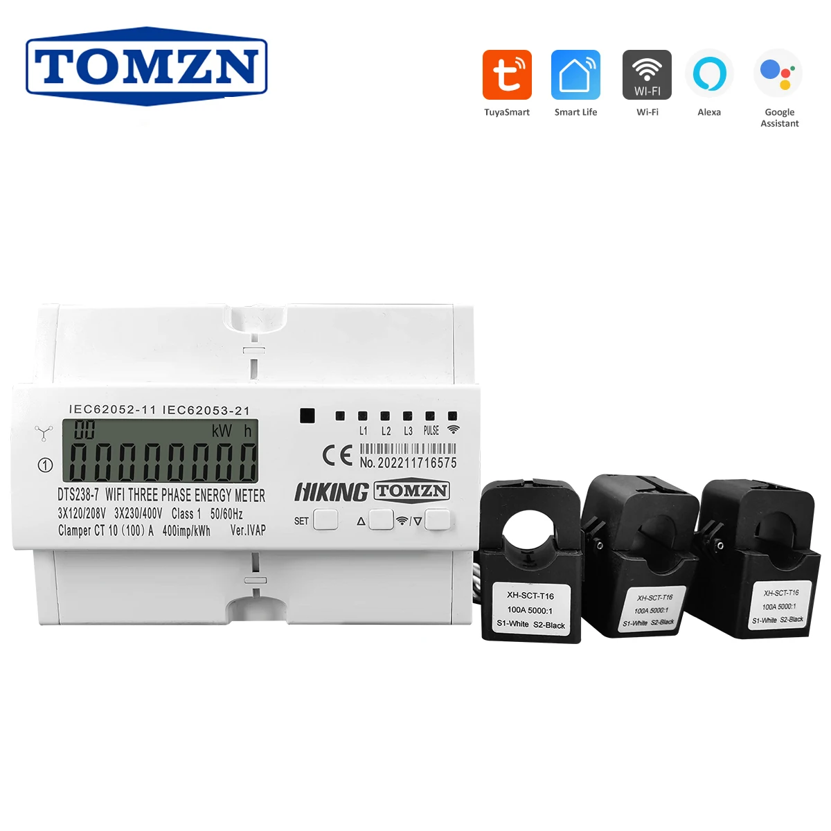 

TOMZN 3 phase 100A with CT 110V*3 220V*3 Tuya WIFI Smart Bidirectional Energy Meter timer Power Consumption Monitor SMARTLIFE