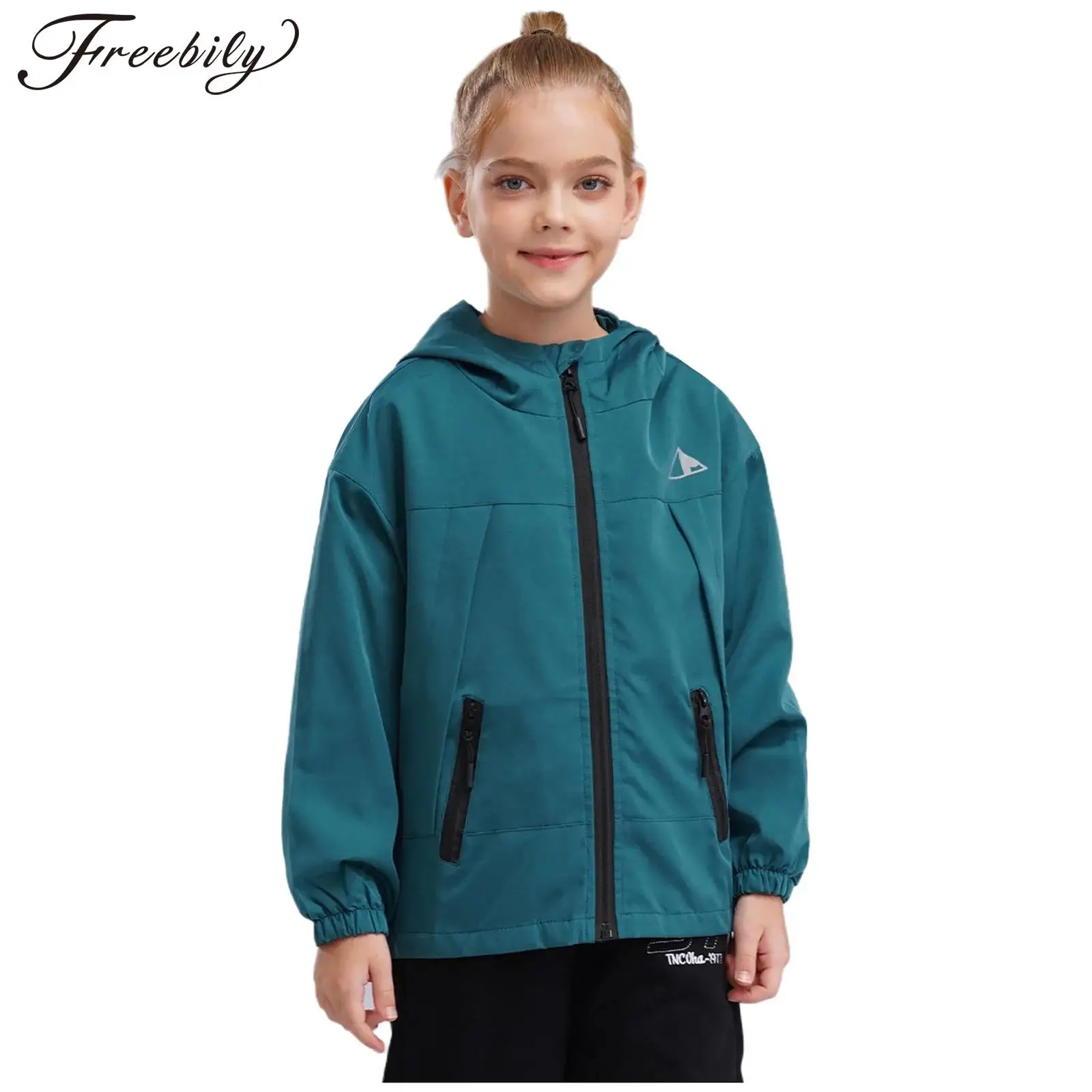 Kids Boys Girls Lightweight Raincoat Waterproof Hooded Rain Jacket Windbreaker Jacket Zip Up Jacket with Zipper Pockets