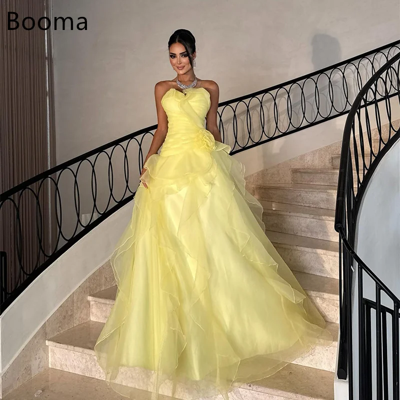 

Booma A-Line Strapless Evening Dresses Sleeveless Flower Formal Party Gown Long Women's Wedding Guest Dress Customized