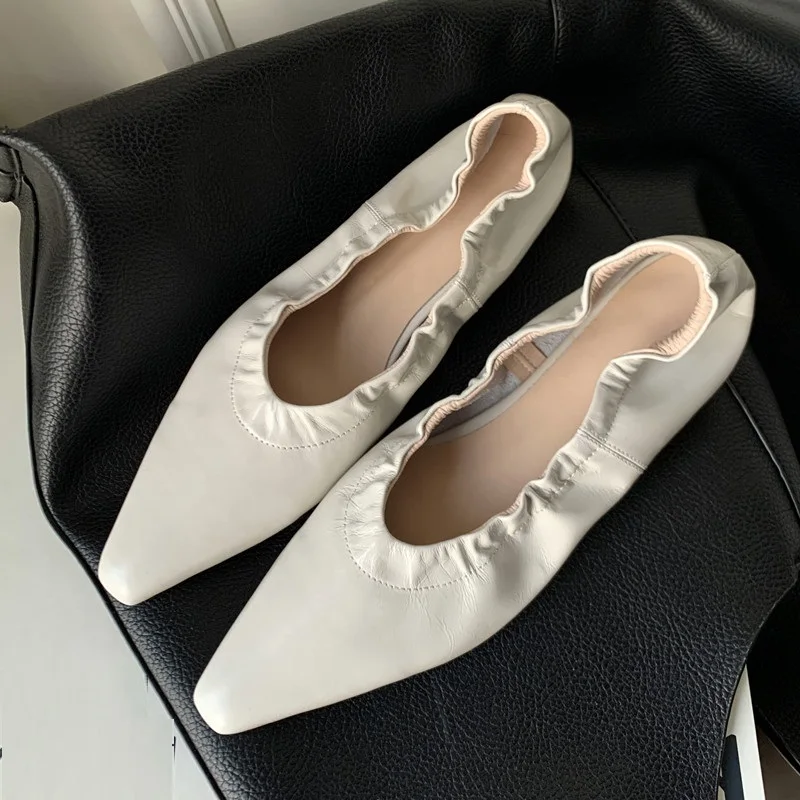 Cow Leather Square Toe Women Soft Flats Slip On Loafers Woman Shoes Without Heel Spring Autumn Mules Woman Simple White Shoes