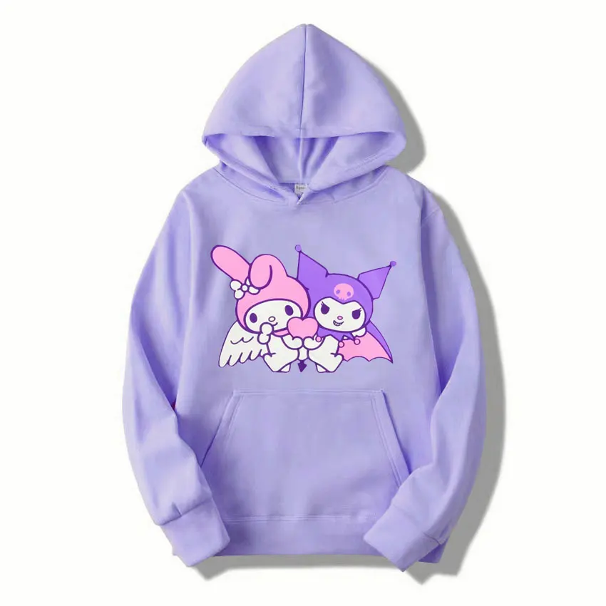 Purple Kuromi Women Hoodie Tops Spring Autumn New Fashion Men Pullover Cartoon Anime Black Couple Oversized Sweatshirt Clothes