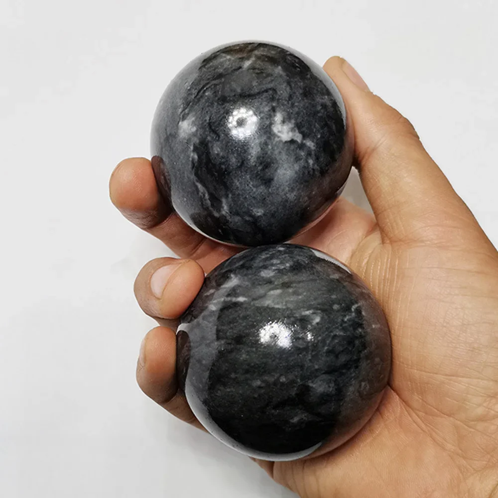 1Pair Natural Jade Stone Sphere Baoding Ball Chinese Health Exercise Handball Hand Therapy Ball Desktop Ornaments Decor