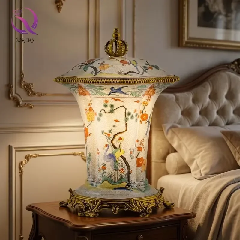 Creative Retro Classic Antique Brass Flower Pot and Porcelain Vase Handmade Tabletop Home Decoration