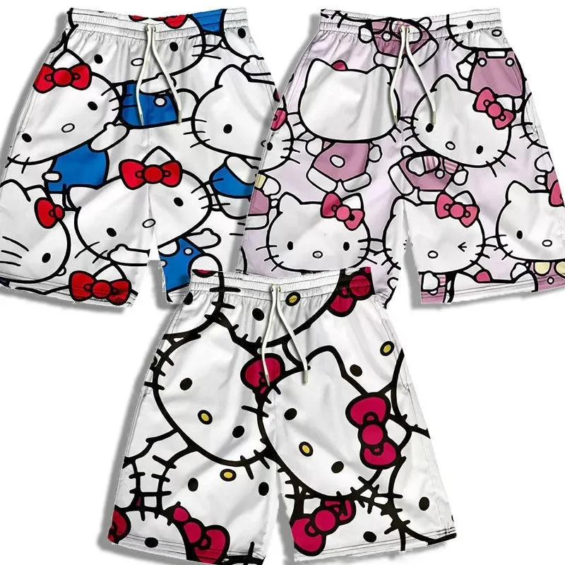 Kawaii Sanrio anime cartoon Hello Kitty shorts for men and women summer loose and versatile home fashion casual beach pants