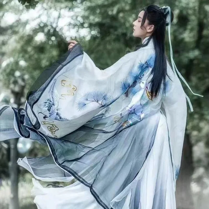 Disfraz tradicional chino Hanfu para hombre, de estilo antiguo dragón negro bordado de, actuación de escenario de la dinastía Winjin, elemento Han, Cosplay