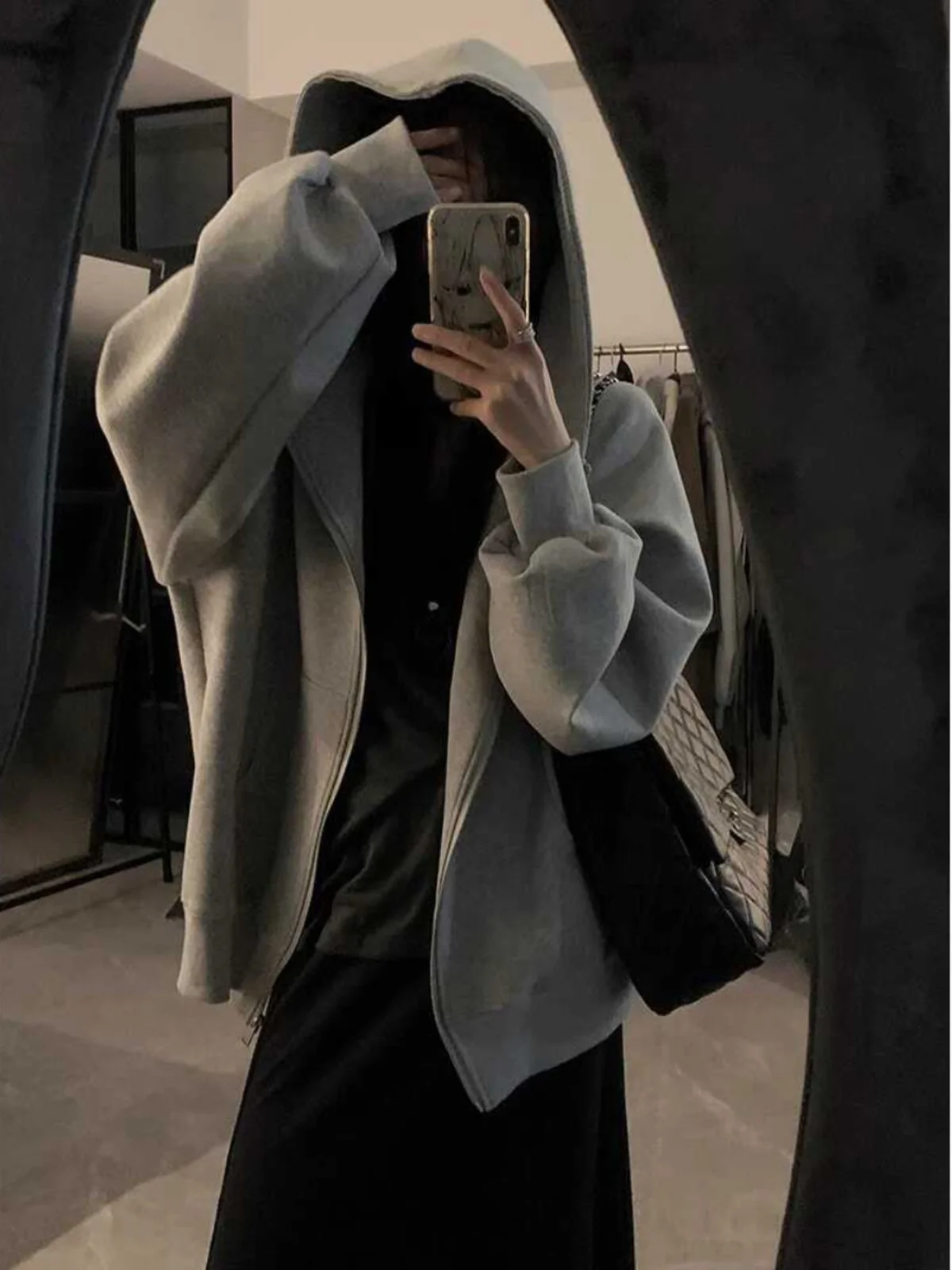

Zipper Hooded Cardigan Long Sve Mid-Length Women's Sweatirt Outerwear Autumn Winter Thiened Korean Sle Casual Faion