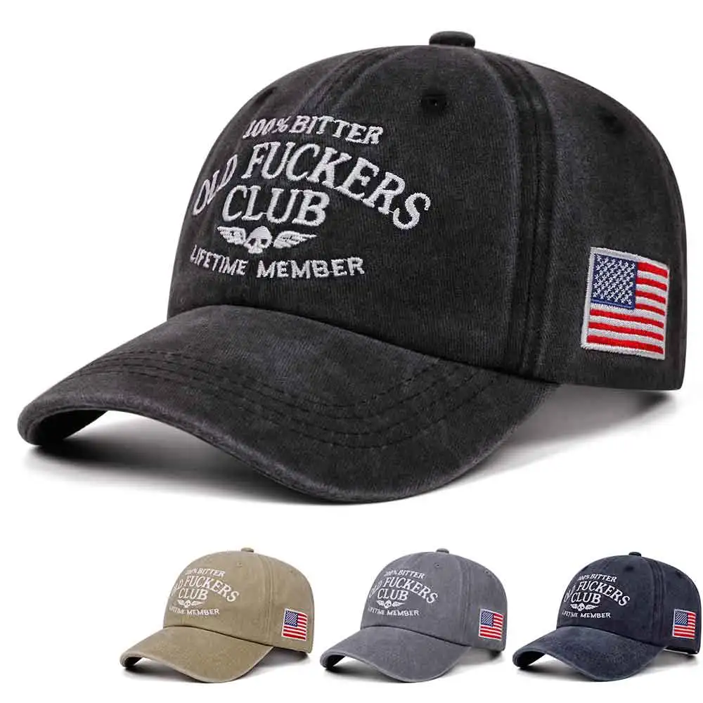 old club vintage wash letter embroidery  baseball cap women men outdoor sports event casual duck cap