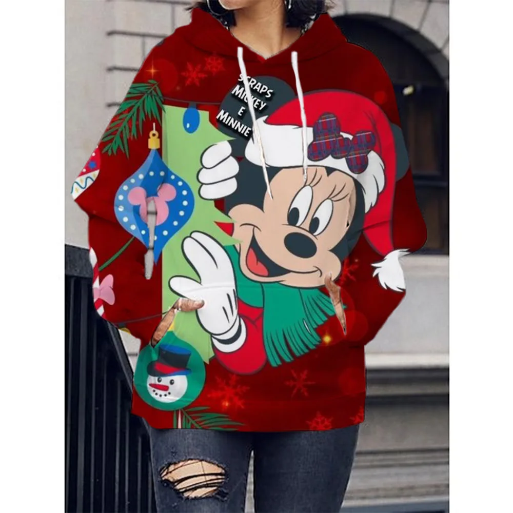 christmas Disney Mickey Mouse Print Hoodie Sweatshirt Men/Women Autumn And Winter Coat Clothing funny Jacket Red Hoodies