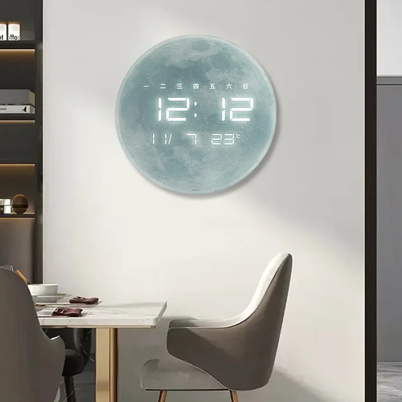 

Romantic Moon Luminous Wall Clock Green Light Nordic Personality Earth Moon Mars Clock Bedroom Corridor Home Decorative Clock