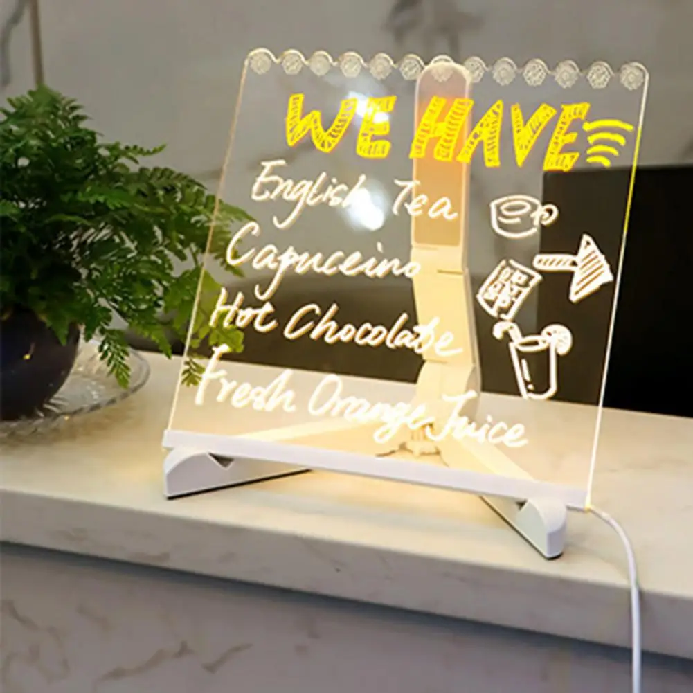 LED Acrylic Message Board with 12 Color Markers LED Light-up Writing Board Angle-Adjustable Tripod USB Colorful Glow Light Sign