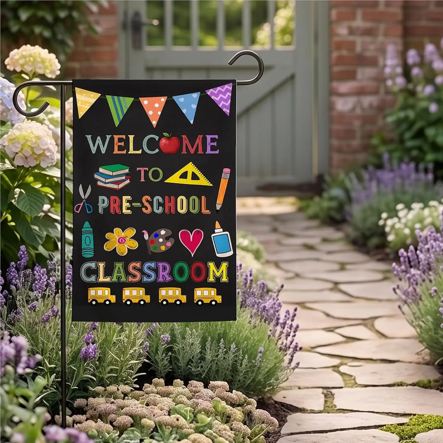 Welcome to Preschool Garden Flag 12x18 Double Sided - Upgraded Heavy Duty Burlap for Back to School Classroom Outdoor Decora aaz