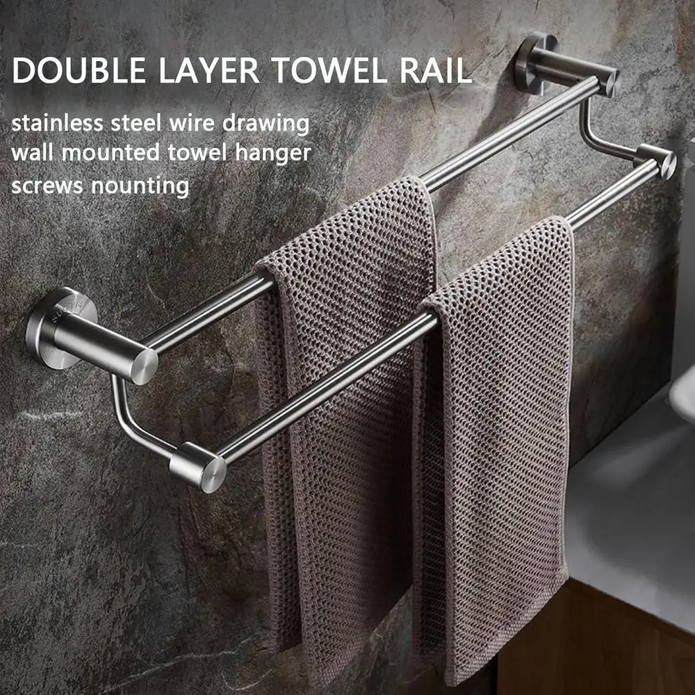 Double Rod Stainless Steel Towel Rack, 60-110cm Adjustable, Brushed Steel Finish, Multi-Colored for Bath or Kitchen