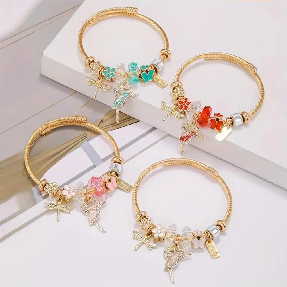 A new European and American DIY golden series ballet dancer dancing girl butterfly beaded bracelet jewelry