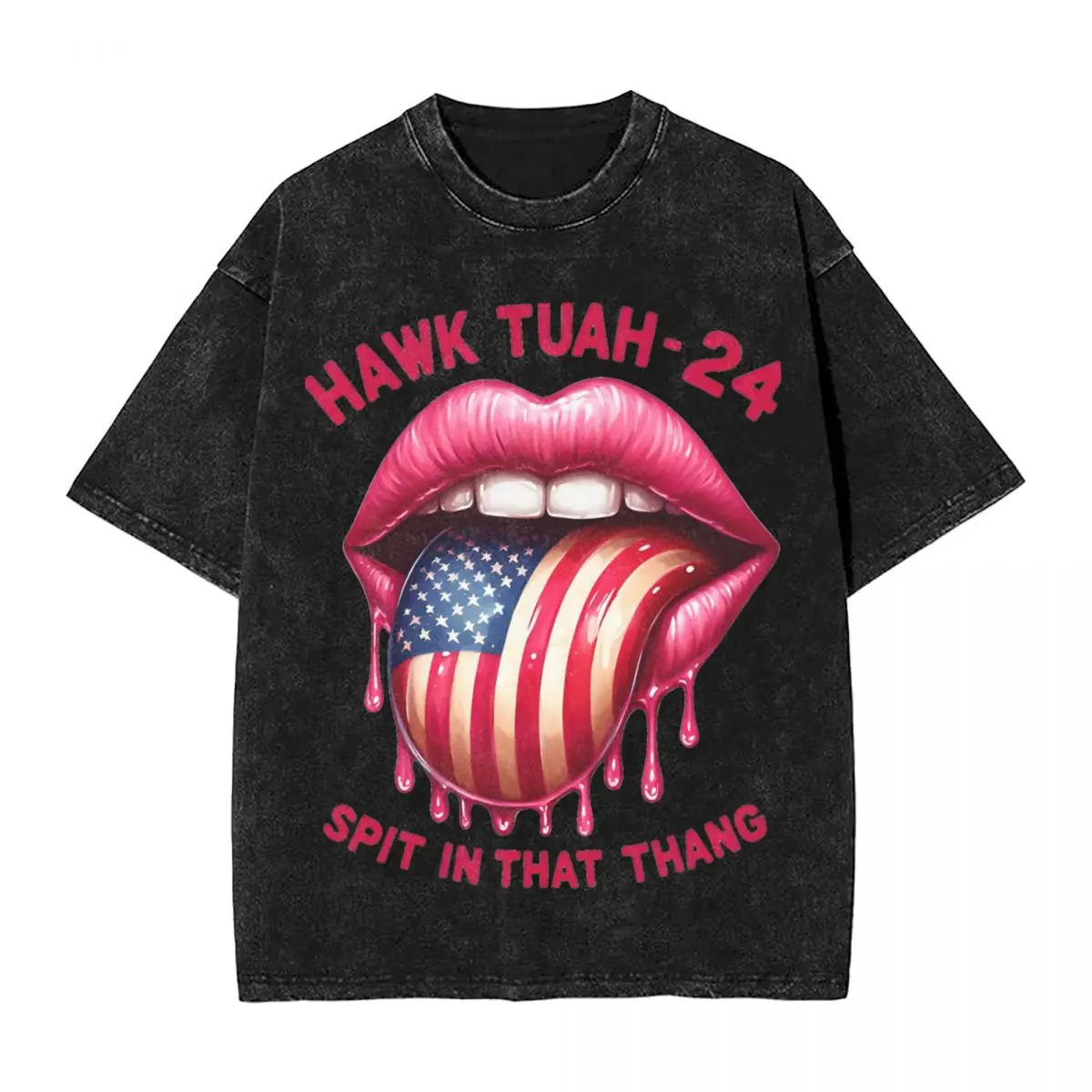 Hawk Tuah Funny Meme T Shirt Hip Hop Washed Short Sleeve Street T-Shirts Vintage for Men Women Tops Streetwear Printed Tee Shirt