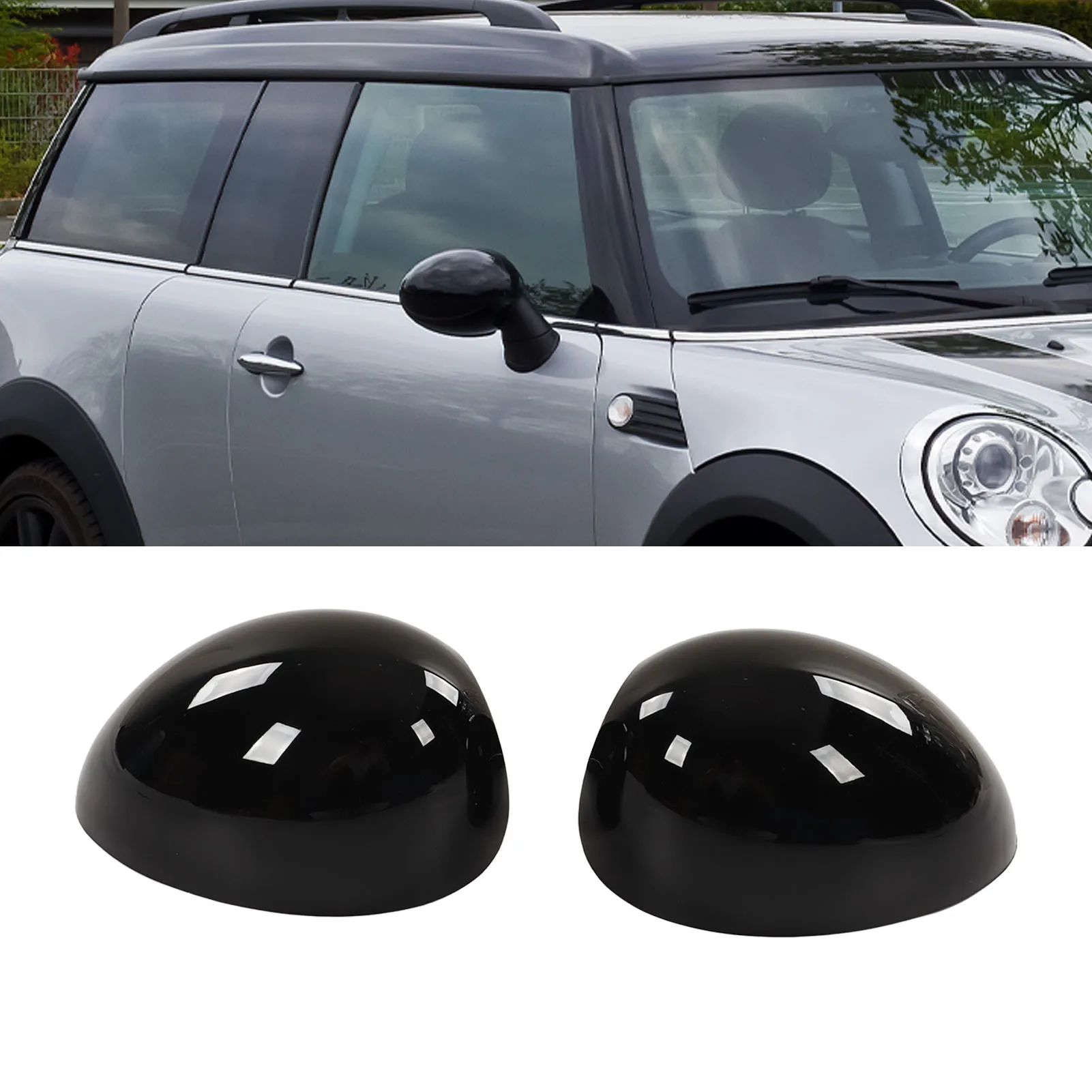 

2pcs Door Mirror Cover Left Right Glossy Black Replacement For Cooper R55 R56 R57 R58 R59 R60 R61