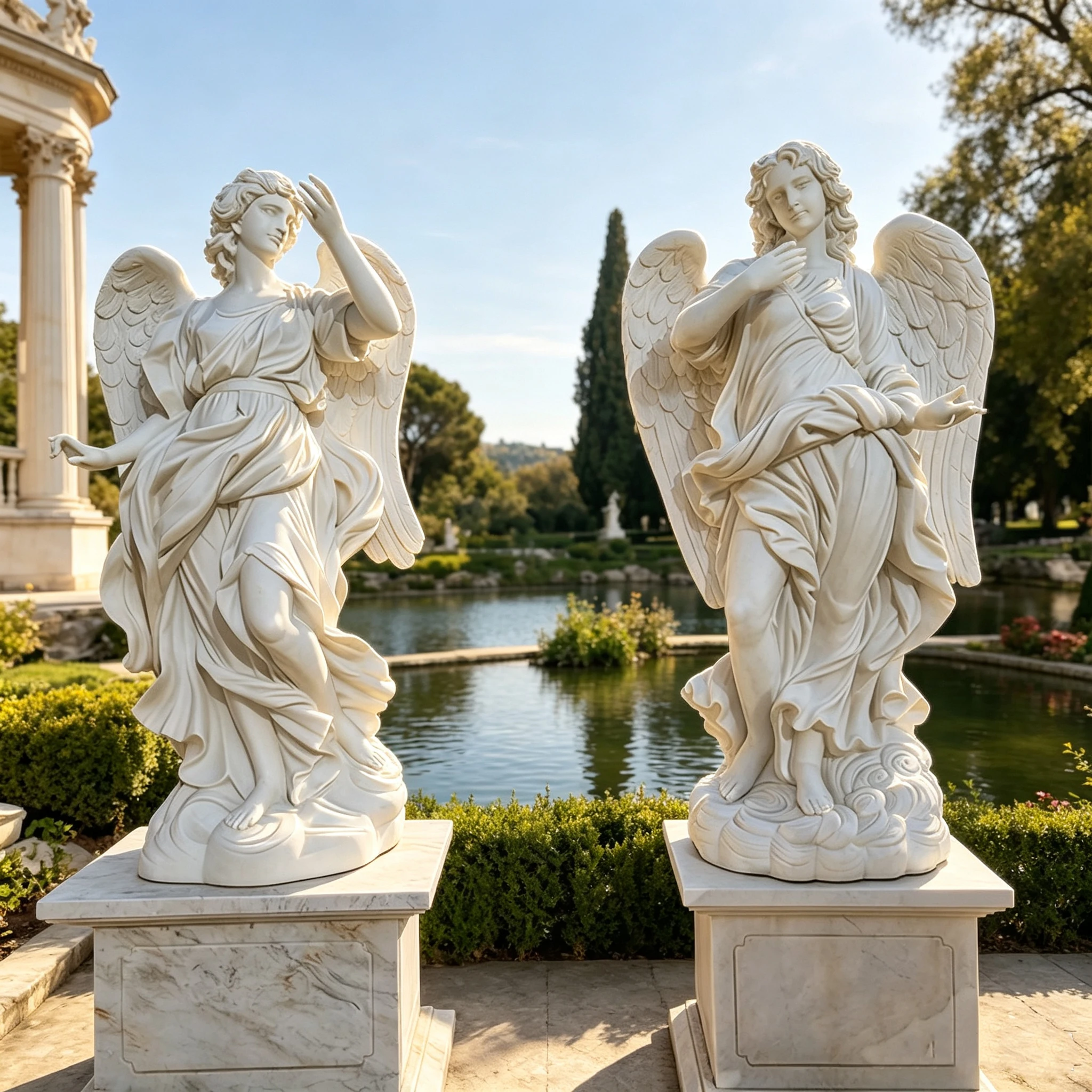 Western-style Modern Art Hand-Carved Natural White Marble Lady Statue Sexy Garden Stone Angel Statue Durable Anti-Corrosion