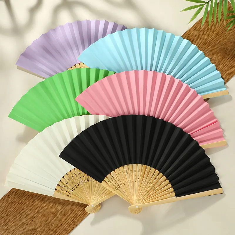 Hand Held Fan Portable Bamboo Folding Fan Retro Foldable Handle Fan Party Decorative Dancing Handheld Fan Can DIY