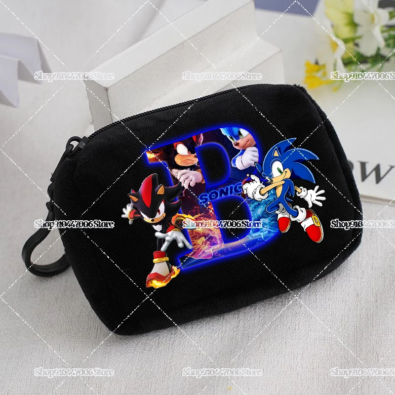 Cartoon Sonics Anime Figure Letter Print Wallet Game Black Plush Coin Purse Card ID Holders Fashion Cardholder Bag Accessories