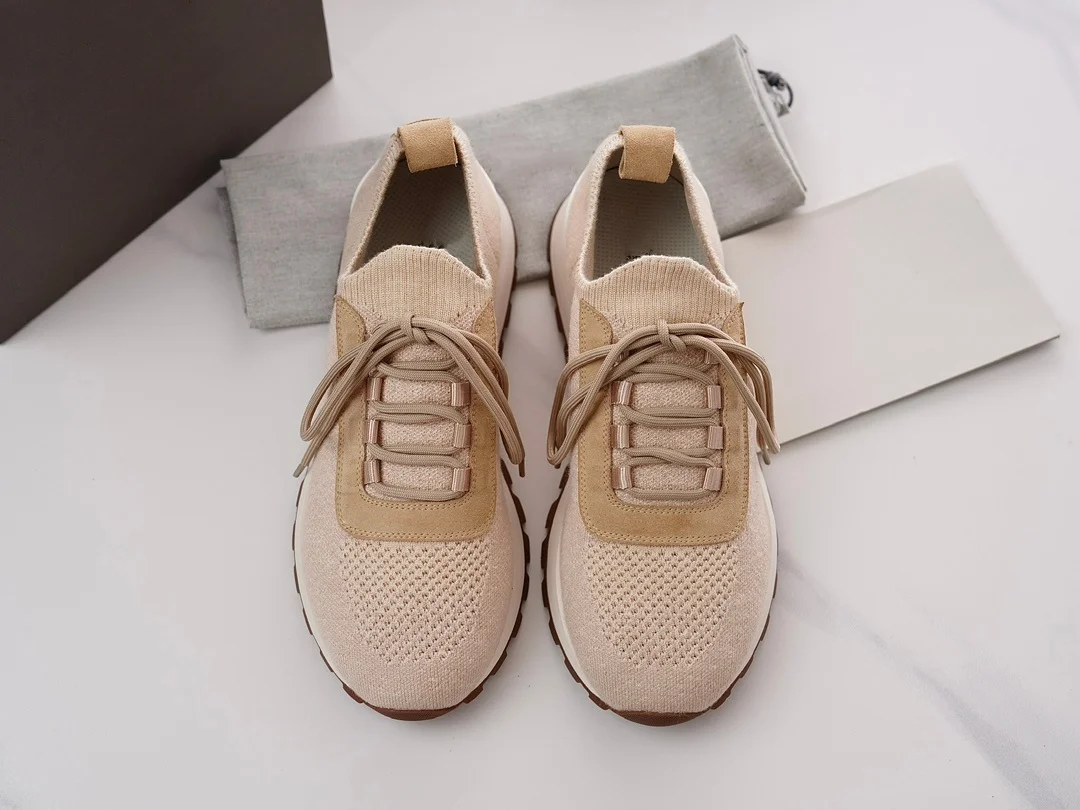 New Knitted Breathable Sneakers For Men, Lace‑Up Platform Flat Casual Shoes, Round Toe Summer Daily Walking Footwear_vogvips.com