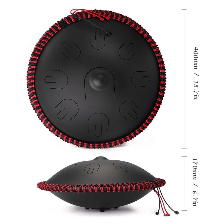 15 Inch 9-Tone Steel Tongue Drum Hand Pan Drums with Drumsticks Percussion Musical Instruments