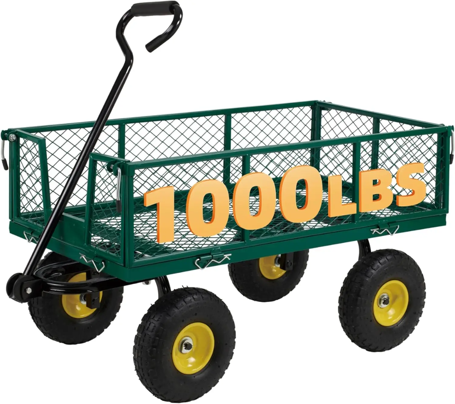 Heavy Duty 1000 Lbs Capacity Mesh Steel Garden Cart Pullable Wagons Wheels Folding Utility Wagon Removable Sides Outdoor Yard La