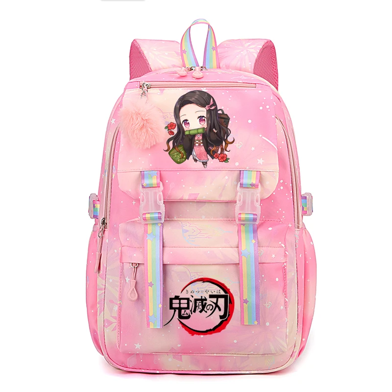 Demon Slayer Nezuko School Bags Anime Cosplay Students Backpack Gradient Bookbag Travel Rucksack Outdoor Mochilas