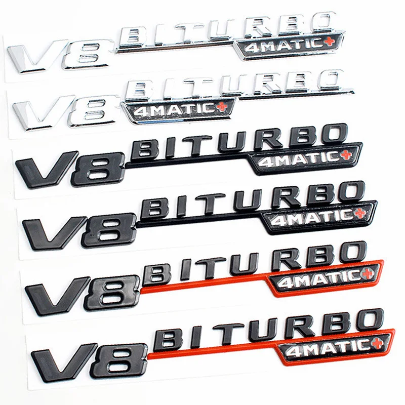 

2Pcs 3d ABS V8 Biturbo 4matic Logo Letters Car Fender Trim Emblem Badge Sticker For Mercedes Benz C63S E63S GLC W213 Accessories