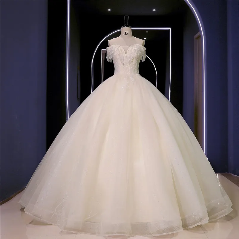 

Wedding Dresses New Luxury Beading Vestido De Noiva Real Photo Ball Gown Off Shoulder Customize Robe De Mariee