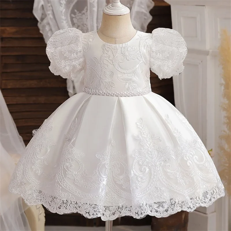 Toddler Baby Girls Birthday Party Princess Dress Elegant Girl Embroidery Flower White Baptism Tutu Gown Infant Wedding Costume