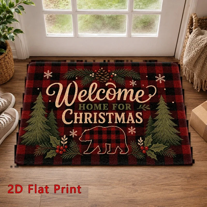Outdoor Doormat Weightlifting Grizzly Bear Printed Carpet Barbell Kettlebell Gym Fitness Slogan for Entrance Garage Decor