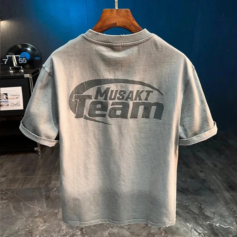 

2026 новая мужская футболка с короткими рукавами и принтом в стиле ретро, свободная и повседневная универсальная одежда