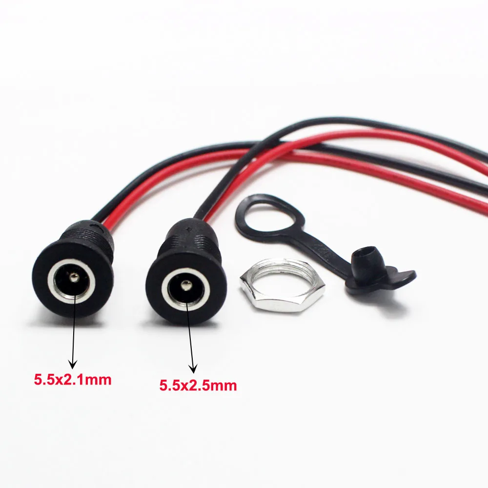 1/2/5Pcs Power Supply Threaded Charging Socket 5.5x2.1/ 5.5x2.5mm Female Jack Panel Mount Connector With Nut Wire Waterproof Cap