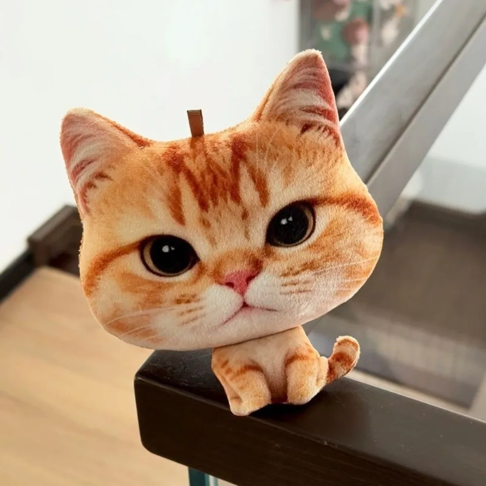 Cute Realistic Cat Keychain Fluffy Soft Realistic Kitten Stuffed Big Face Lovely Big Face Cat Keychain Ornament