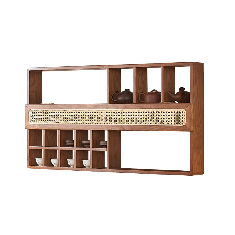 

Tea room furniture is surprised by the wind, rattan, solid wood, Duobao pavilion, wall-mounted Bogu rack, storage ornament, tea
