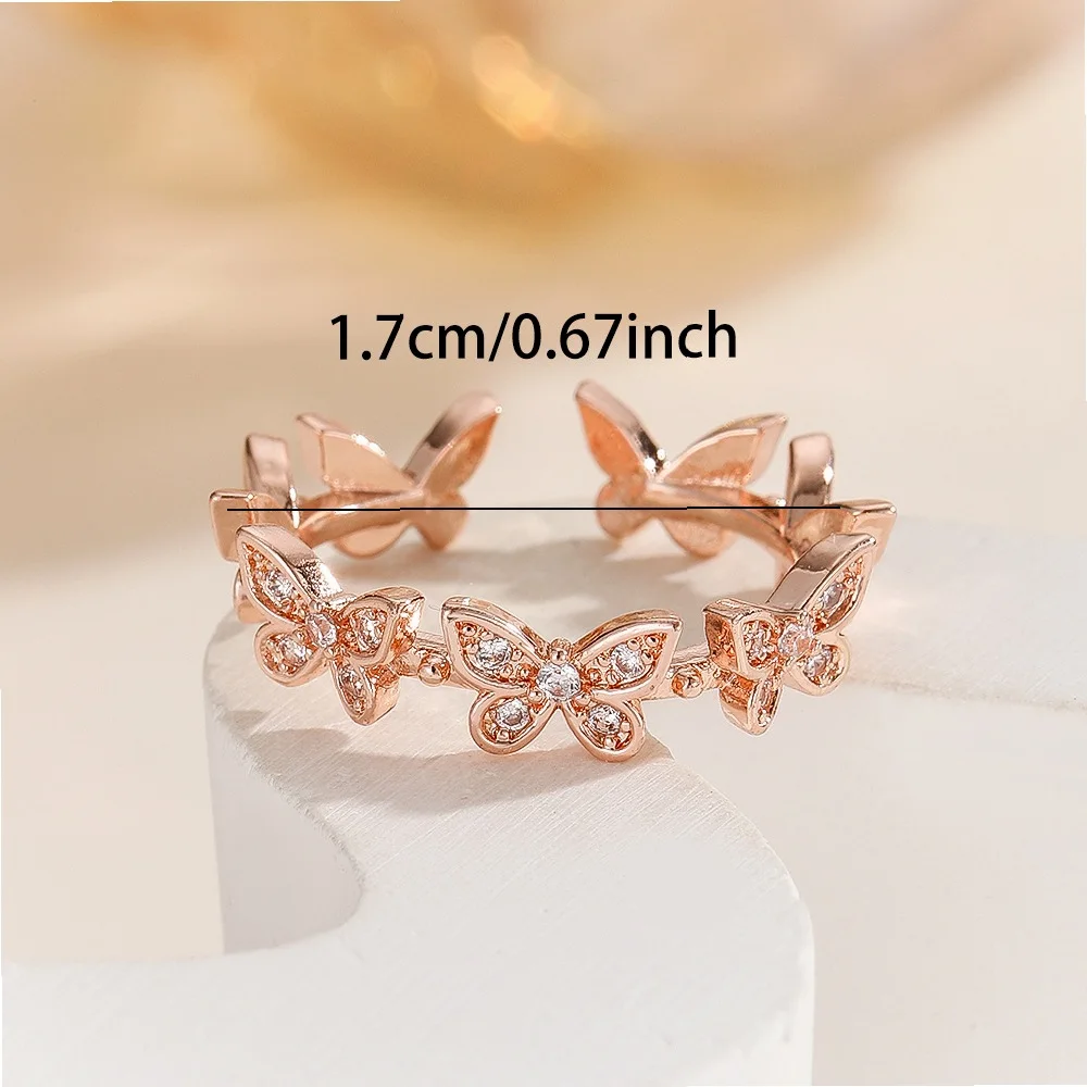 Dark Purple Zircon Butterfly Open Ring for Women, Unique Personality Niche Stackable Ring Gift