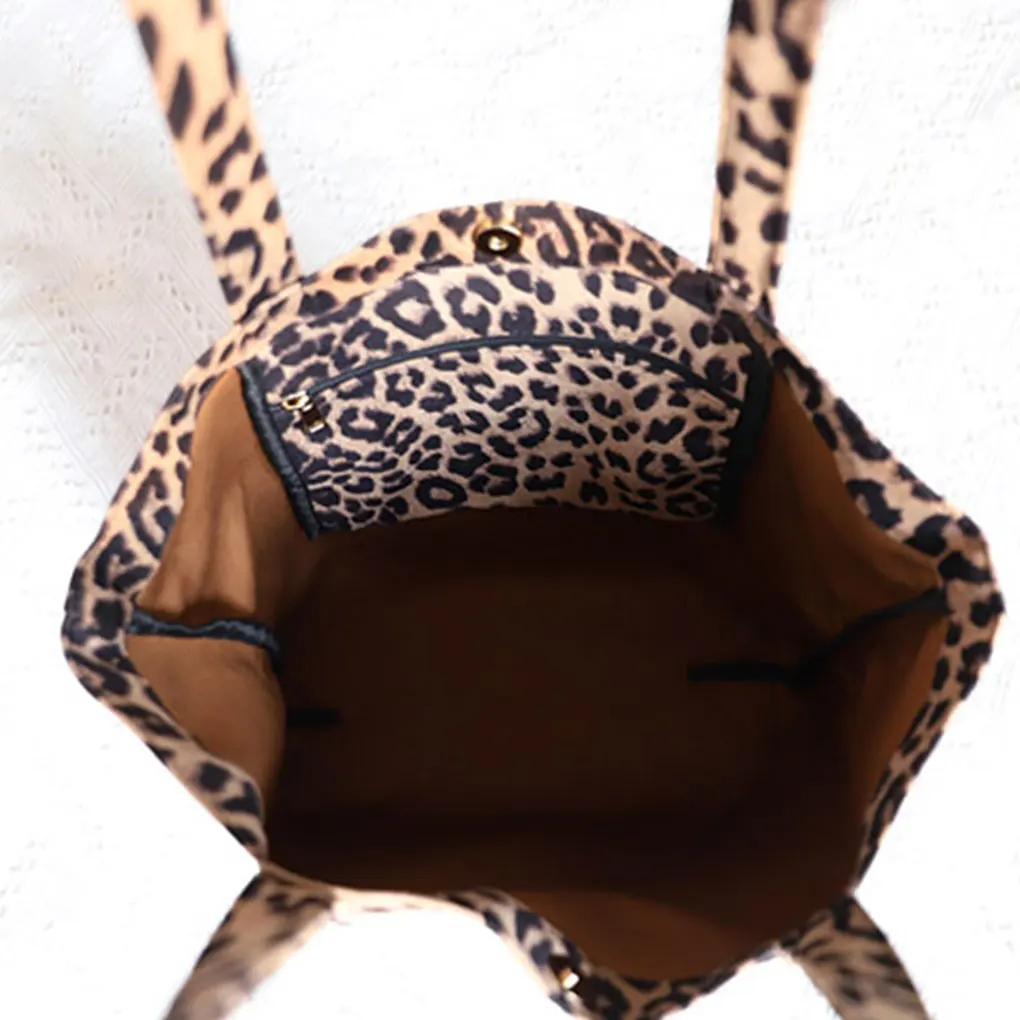 Bolsa de ombro macia com estampa leopardo para mulheres bolsa de grande capacidade bolsas de inverno quente estampa animal retrô