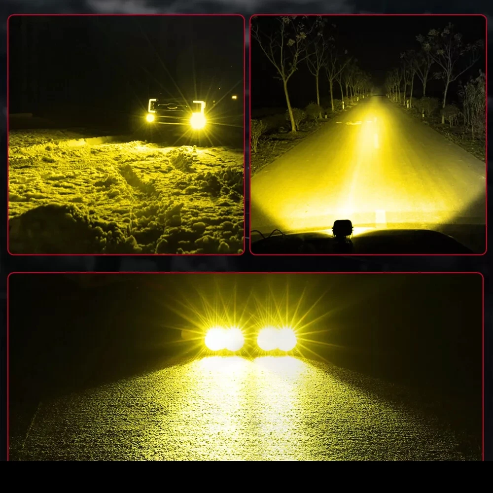 Pair 40W 3inch Amber LED Cube Pods Front Bumper Hidden Grille Mount A-pillar Hood Ditch Pods Offroad Driving FOG Truck ATV RZR