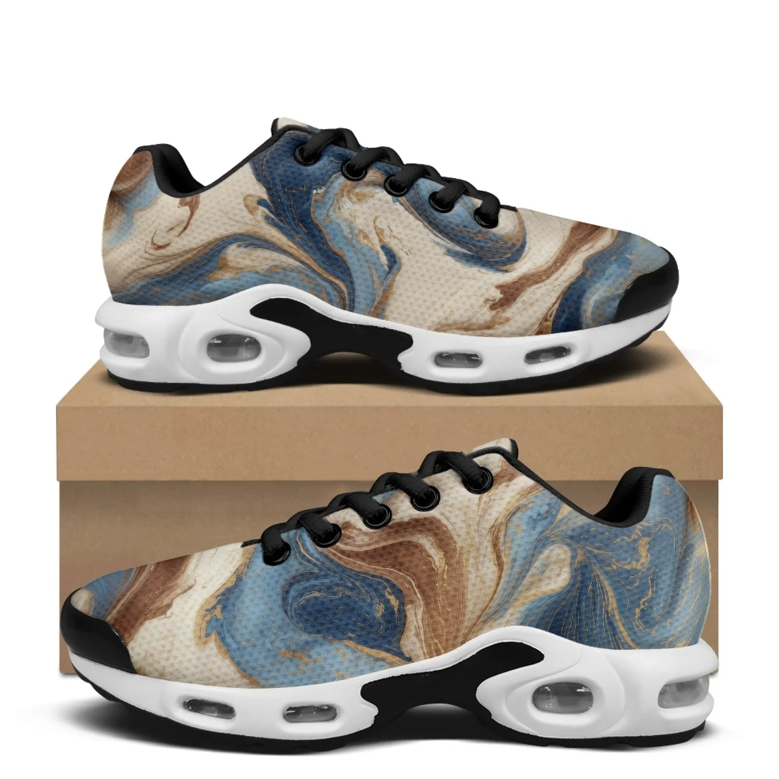 PENSTROLL Marble Texture Multifunctional Walking Shoes Mesh Air Cushion Sneakers Lace-Up Tennis Fashion Sneakers for Work