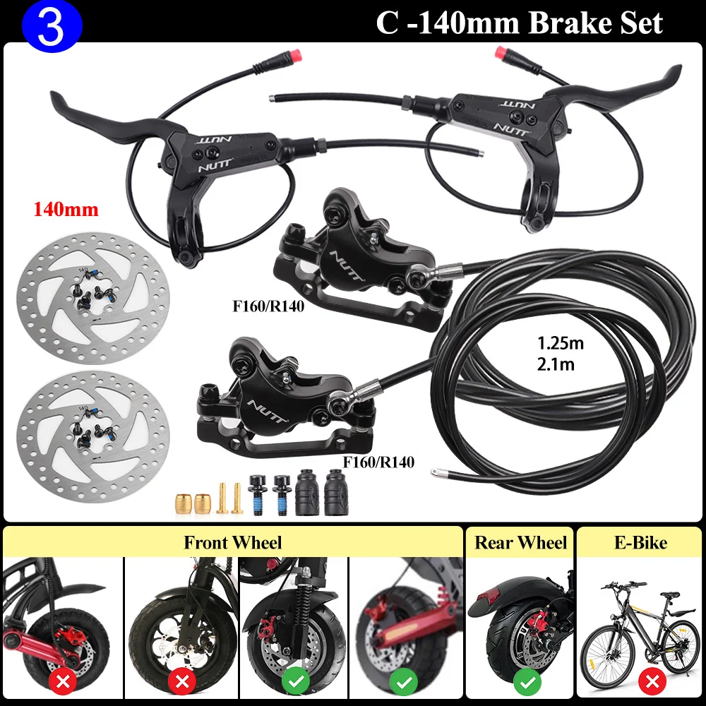 NUTT Power Off Brake Hydraulic Disc Brake With 2 Pin Male Sensor Left Right Side Install 140 160mm Rotor For E-Bike Scooter