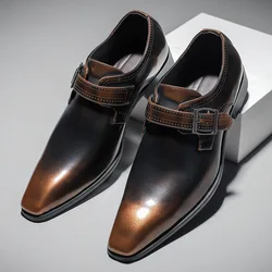 Luxury Gentleman Man Business 38~48 Wedding Formal Designer Mens Dress Casual Patent Leather Italian Monks Shoes for Men Loafers