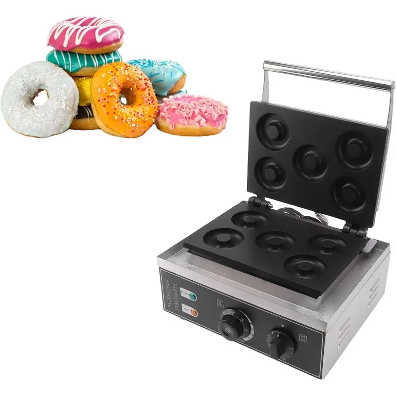 Commercial Electric Donut Maker 5 Holes Double Sides Heating Donut Maker Machine, 0-5 Minutes Timer Thickened Models