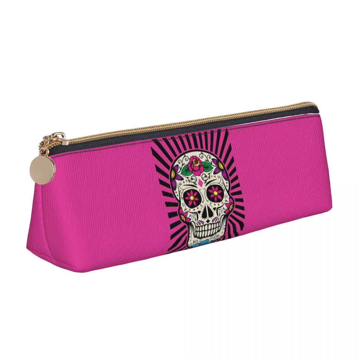 Pink And Black Sugar Skull Pencil Case Comfort Kids Fashion Pencil Pouch Custom School Pencil Cases Supplies Birthday Gift