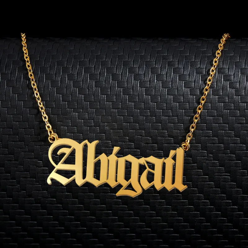 Abigail Old English Name Necklace Stainless Steel for Women Jewelry Nameplate Pendant Femme Mothers Girlfriend Gift