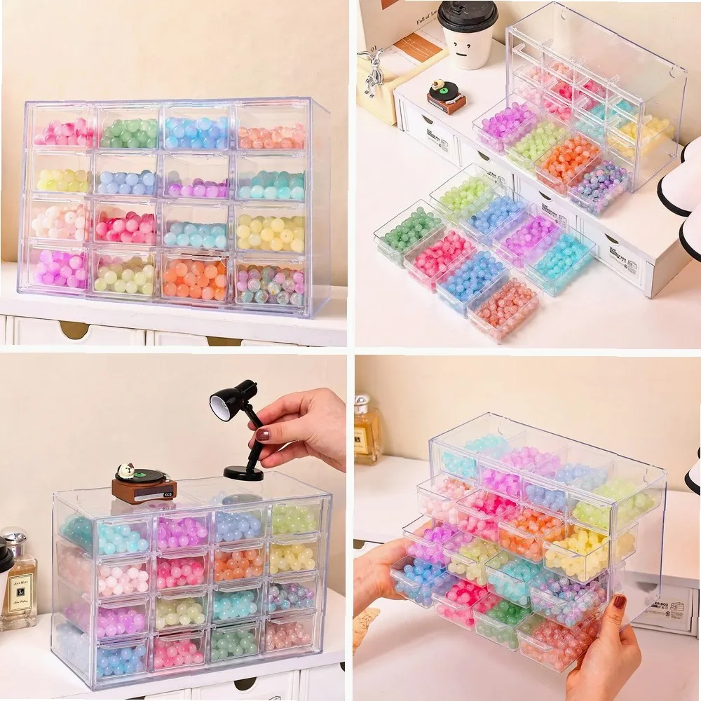 

1pc Acrylic 16 Grid Drawer Style Bead Storage Box, Large Capacity Stackable Loose Bead Organizer for Jewelry Accessories
