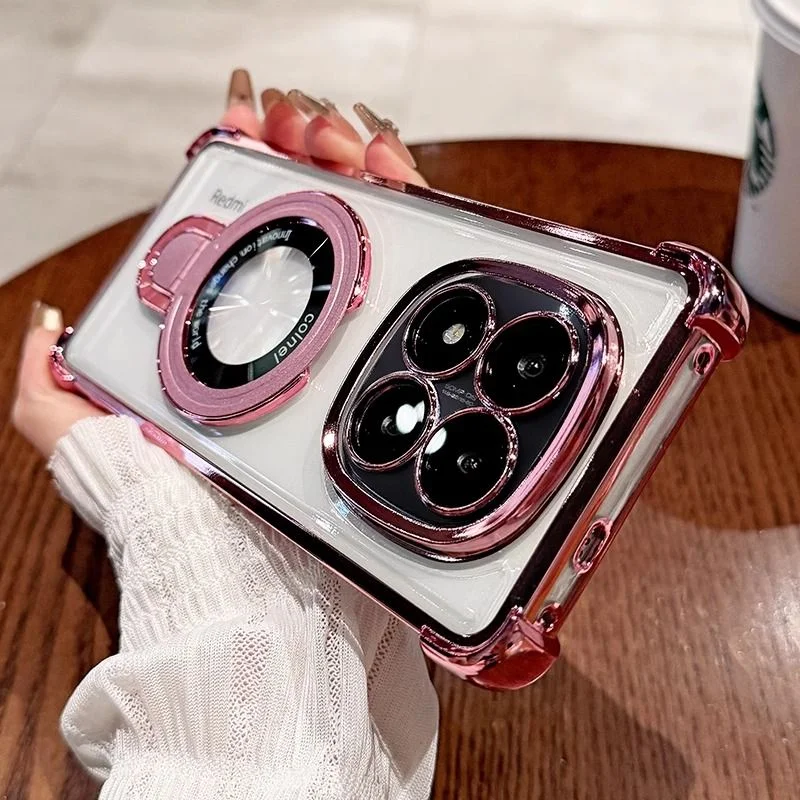 Magnetic Case For Redmi Note 15 Pro Plus 5G 4G  Electroplated Bezel Transparent TPU Magnetic Bracket Cover Lens Film Protection